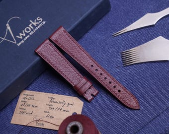 Bordeaux Goat Leather Watch Strap: Handmade Cowhide Band, Custom Size