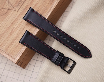 Handmade Black Butero Leather Watch Strap - Custom Length & Stitching