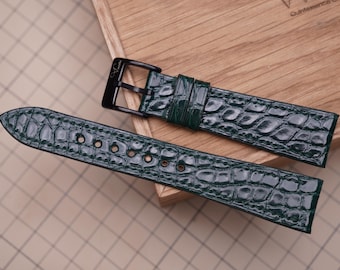 Handmade Deep Green Leather Watch Strap: Custom Fit, Luxury Quality