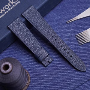 Dark Navy Goat Leather Watch Strap: Handmade Cowhide Band, Custom Size