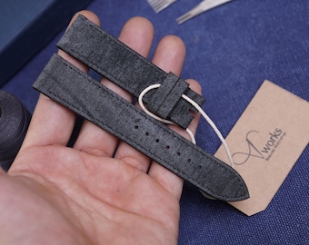 Gray box calf Leather Watch Strap: Handmade Cowhide Band, Custom Size