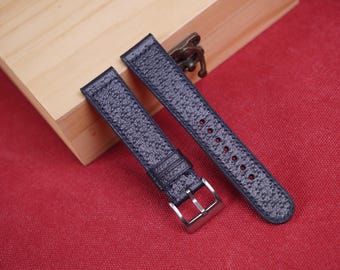 Handmade Dark Navy cowhide Pigskin embossing Watch Strap, Vintage watchstrap: Custom Length, Quick Release