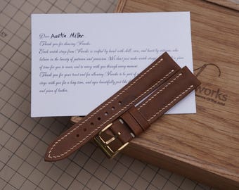 Handmade Waxed Cowhide Watch Strap - Custom Length & Stitching