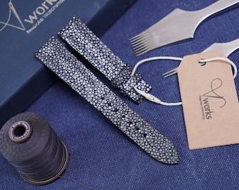Custom black Stingray Leather Watch Strap, Handmade, Bespoke