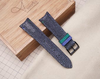 Correa de reloj Stingray negra hecha a mano: cuero exótico personalizado