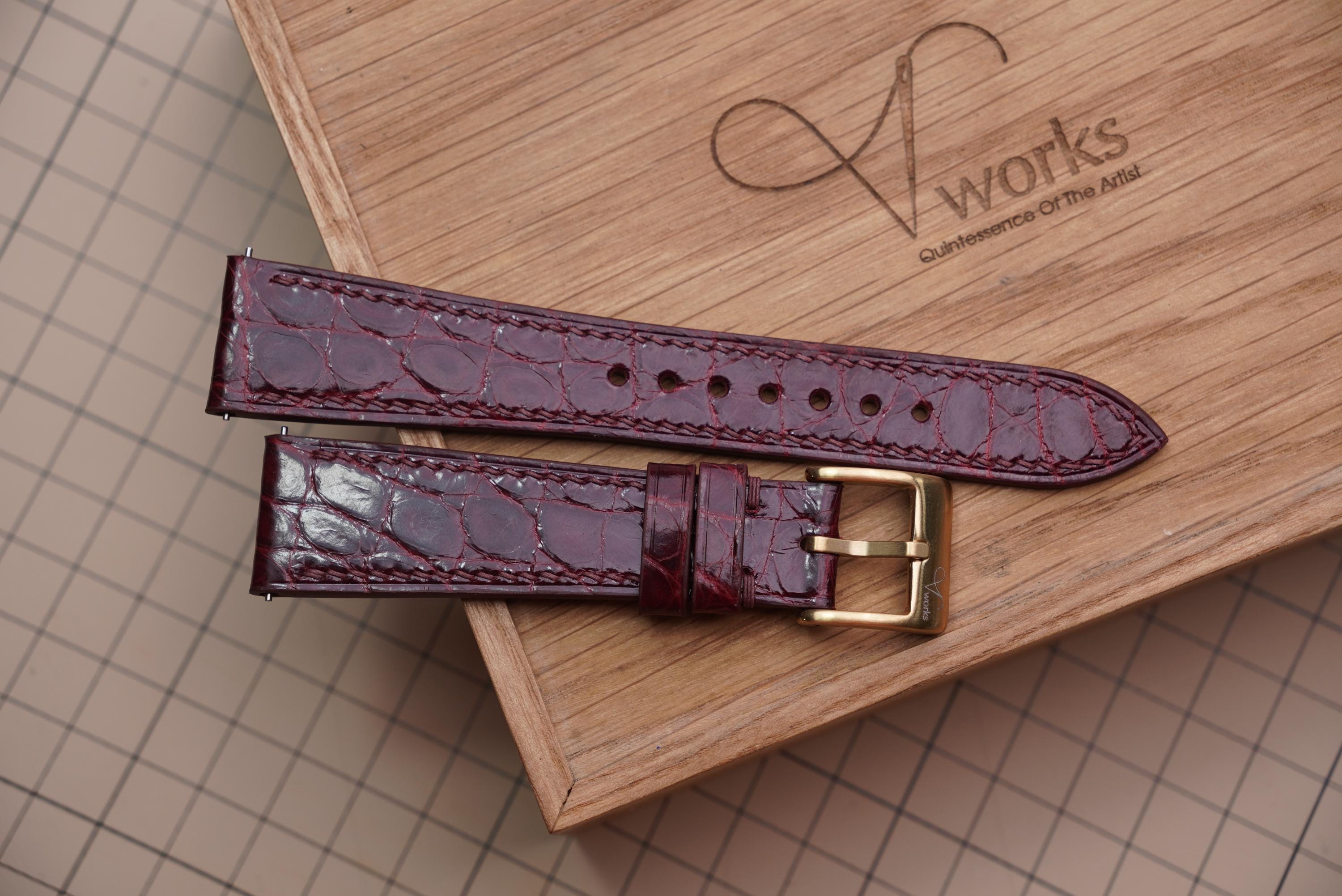 burgundy alligator leather watch straps, handmade watch straps , custome watch straps 16mm, 17mm, 18mm, 19mm, 20mm...