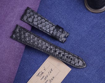 Handmade black Python Leather Watch Strap: Custom Sizes, Quick Release