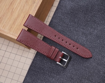 Cinturino per orologio in pelle bordeaux: cinturino in pelle di vacchetta fatto a mano, misura personalizzata