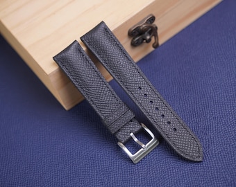 Handmade Black Epsom Leather Watch Strap: Custom Sizes Available