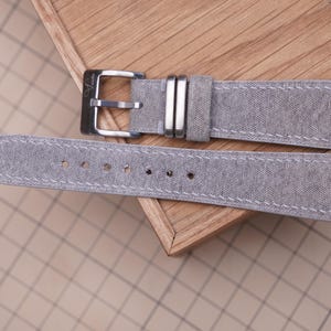 Handmade Light Grey Canvas Watch Strap: Custom Length & Stitching