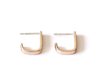 Square-Angle Hoop Earrings - Bronze