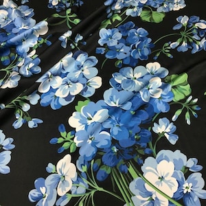 19 MM silk satin fabric fashion silk fabric blue hydrangea printing  silk fabric floral silk fabric sewing silk dress fashion apparel silk