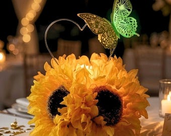 Sunflower Wedding Candle Holder with Gold Butterfly & Heart - Wedding Table Lights for Rehearsal Dinner, Bridal Shower, or Engagement Party