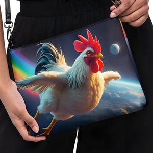 Porte-monnaie poulet - Bracelet amusant en forme de coq arc-en-ciel, sac à bandoulière amusant avec des animaux de la ferme, accessoire de mode idiot coloré dans l'espace