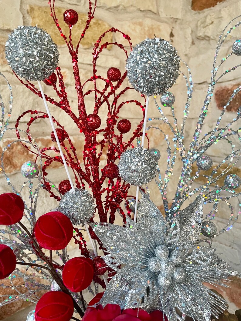 Set of Christmas Floral Arrangements Holiday Centerpieces With Red