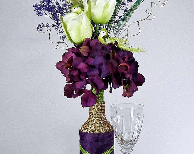 Eggplant Purple Floral Arrangement With Hydrangeas Green Etsy