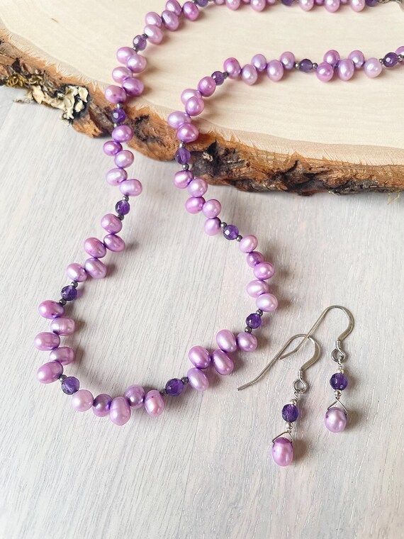 Elegant Purple Amethyst Lavender Pearl Jewelry Set: Handmade