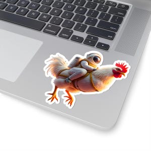 Stickers astronautes - Spaceman chevauchant un poulet vinyle autocollant pour ordinateur portable, iPhone, bouteille d'eau, scrapbooking, journal intime, cadeaux