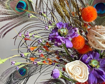 Flower Arrangement - Purple and Orange Centerpiece With