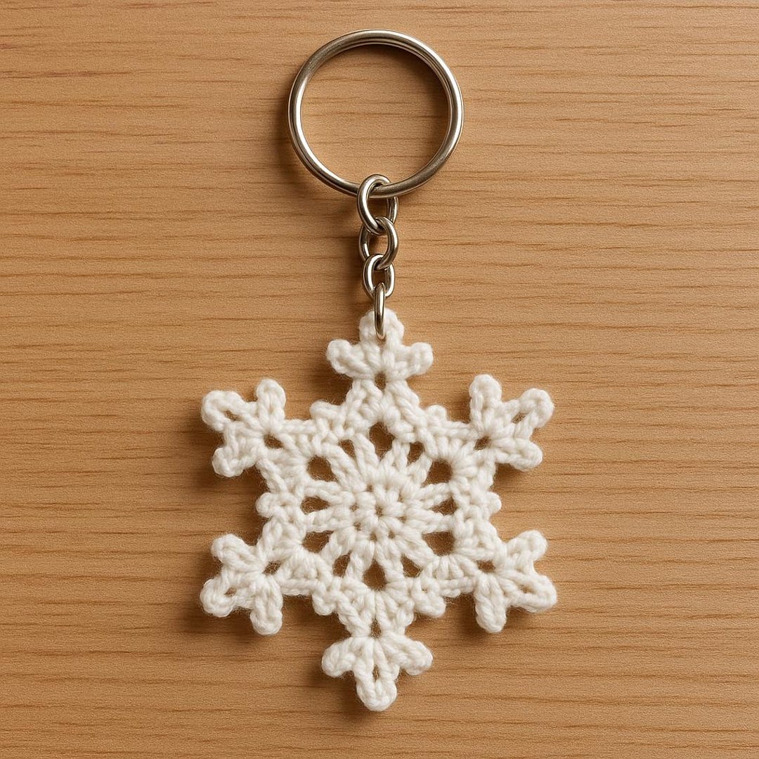Snowflake Keychain - Handmade Crochet Snowflake Motif - Winter ...