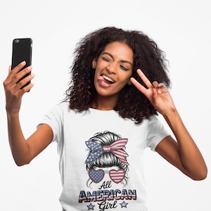 American Girl 4th of July Unisex Tee, Patriotic T-Shirt, USA Independence Day Shirt, Red White Blue Gift for Him Her, Summer Party Apparel