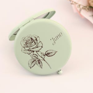 Personalized Birth Flower Compact Mirror: Mint Green Floral Gift