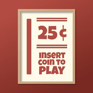 Poster retrò "Inserisci moneta": arredamento minimalista per la stanza dei giocatori