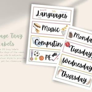 Editable Watercolour Tray Labels | Days of the Week, Subjects & Jobs | Classroom Decor for KS1 KS2