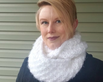 Hand knit chunky cowl, handmade infinity scarf, cottage core accessory