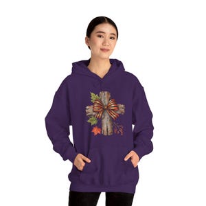 Cozy Autumn Cross Hoodie Sweatshirt, Fall Comfort Pullover Jumper, Warm Unisex Hooded Sweater, Soft Religious Christian Sweatshirt, Casual