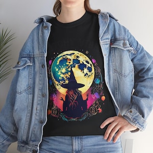 Colorful Witch T-Shirt, Halloween Tee, Wiccan Shirt, Magical Witchy Top, Unisex Cotton Tee, Witchcraft Clothing