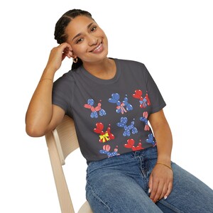 Patriotic Balloon Dog T-Shirt, 4th of July Tee, Red White Blue Shirt, Independence Day Top, USA Flag Tshirt