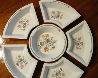 White Ceramic Floral Divided Serving Dish Set for Appetizers, Charcuiterie, Dips, Nuts, or Snacks