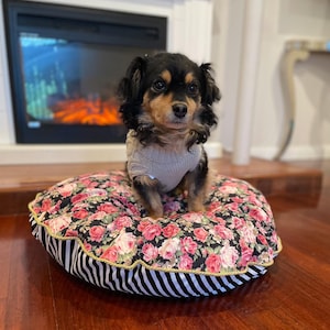 Luxury Dog Bed, pet bed/cushion with removable Washable cover floral and stripe Two-Way Design - square