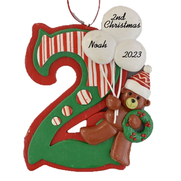 Second Christmas Personalized Christmas Ornament for Christmas or Birthday of Baby Boy or Baby Girl by Calliope Designs