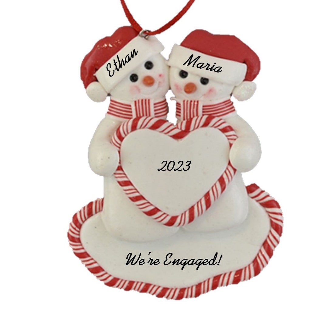 We're Engaged Snowcouple With Heart Personalized Christmas Ornament by ...