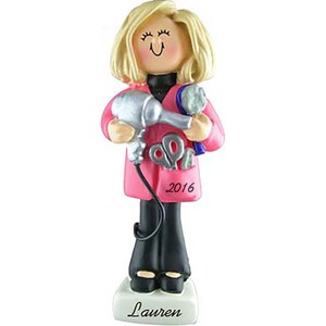 Adorno navideño personalizado para peluquera, peluquera de cabello rubio o castaño