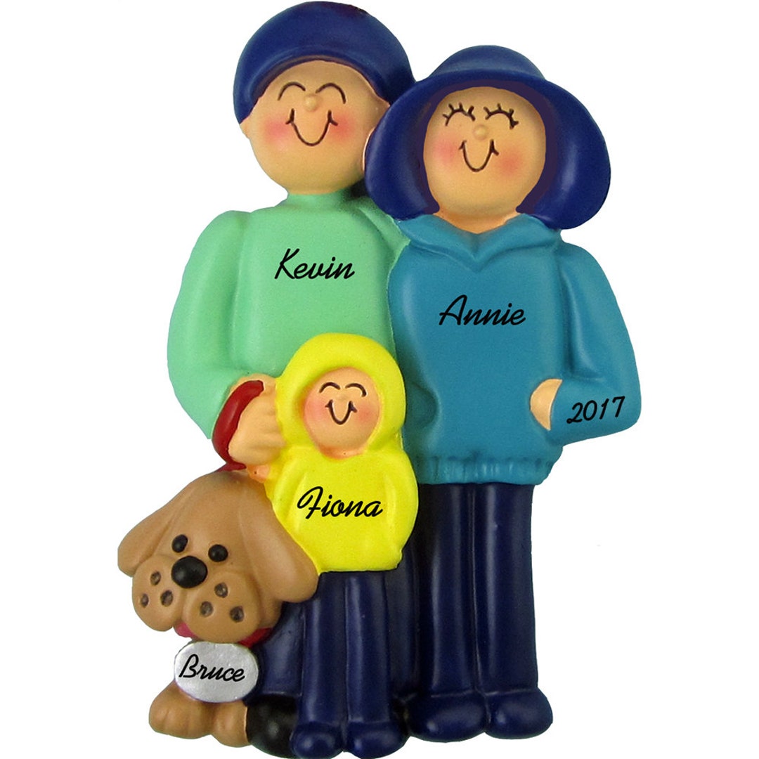 Family of 3 Walking the Dog Personalized Christmas Ornament - Etsy