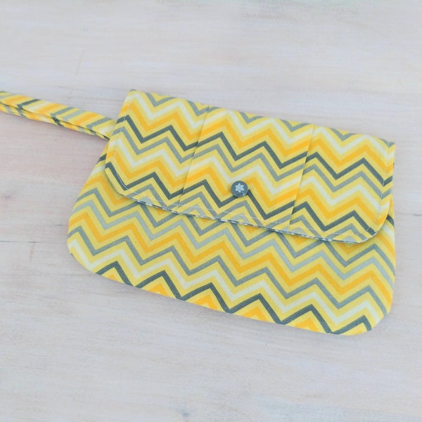 Clearance Yellow Chevron Wristlet Clutch with Grey Floral Print Lining
