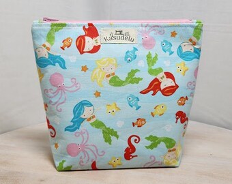 Mermaid and Sea Creature Print Zippered Pouch with Nylon Lining