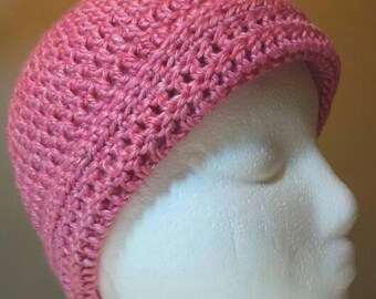Pink Heather Crocheted Beanie Hat