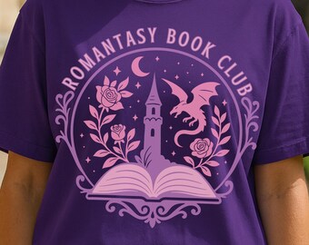 Romantasy Reader T-Shirt, Book Lover Gift Shirt, Gothic Dark Academia Dragon Graphic Tee, Magical Cottagecore Fairytale Book Club Tshirt