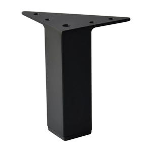 May include: A black, modern furniture leg with a triangular top and a rectangular base. The top has pre-drilled holes for easy attachment. The leg is made of metal and has a matte finish. This furniture leg is designed for sofas, chairs, and other furniture.
