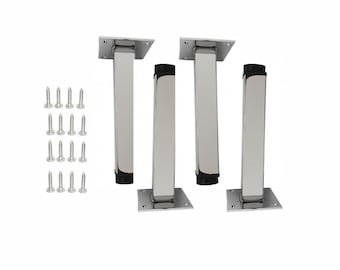 Patas para muebles de metal cromado brillante: patas cuadradas ajustables modernas de 6" - Juego de 4 piezas