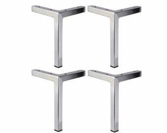 Modern shiny Chrome Furniture Legs, Square Cabinet Feet, DIY Remodel Set