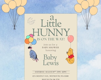 Faire-part pour baby shower Winnie l'ourson : sexe neutre, un petit lapin