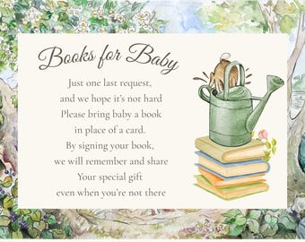 Cartão de Pedido de Livros para Chá de Bebê do Peter Rabbit | Tema Aquarela