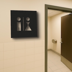 Letrero moderno de acrílico para baños neutros – Símbolo de WC personalizable