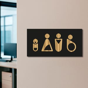 Modern Black & Gold Restroom Sign: Acrylic WC Symbol, Indoor/Outdoor