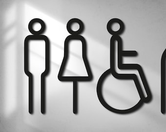 Restroom Signs – Male, Female, Baby Changing & Disabled WC – Modern Wall Symbols for Public Bathroom